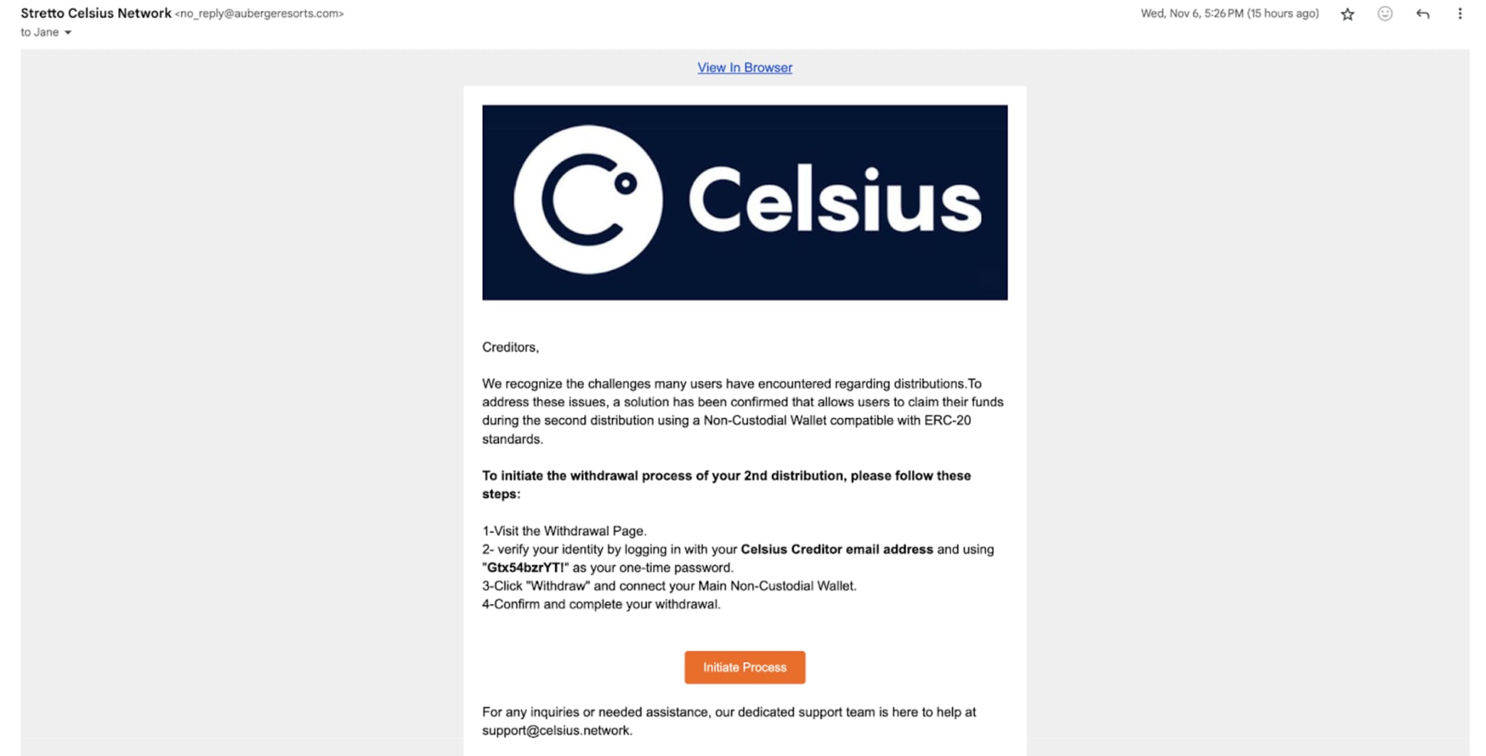 Email for crypto withdrawal phishing scam