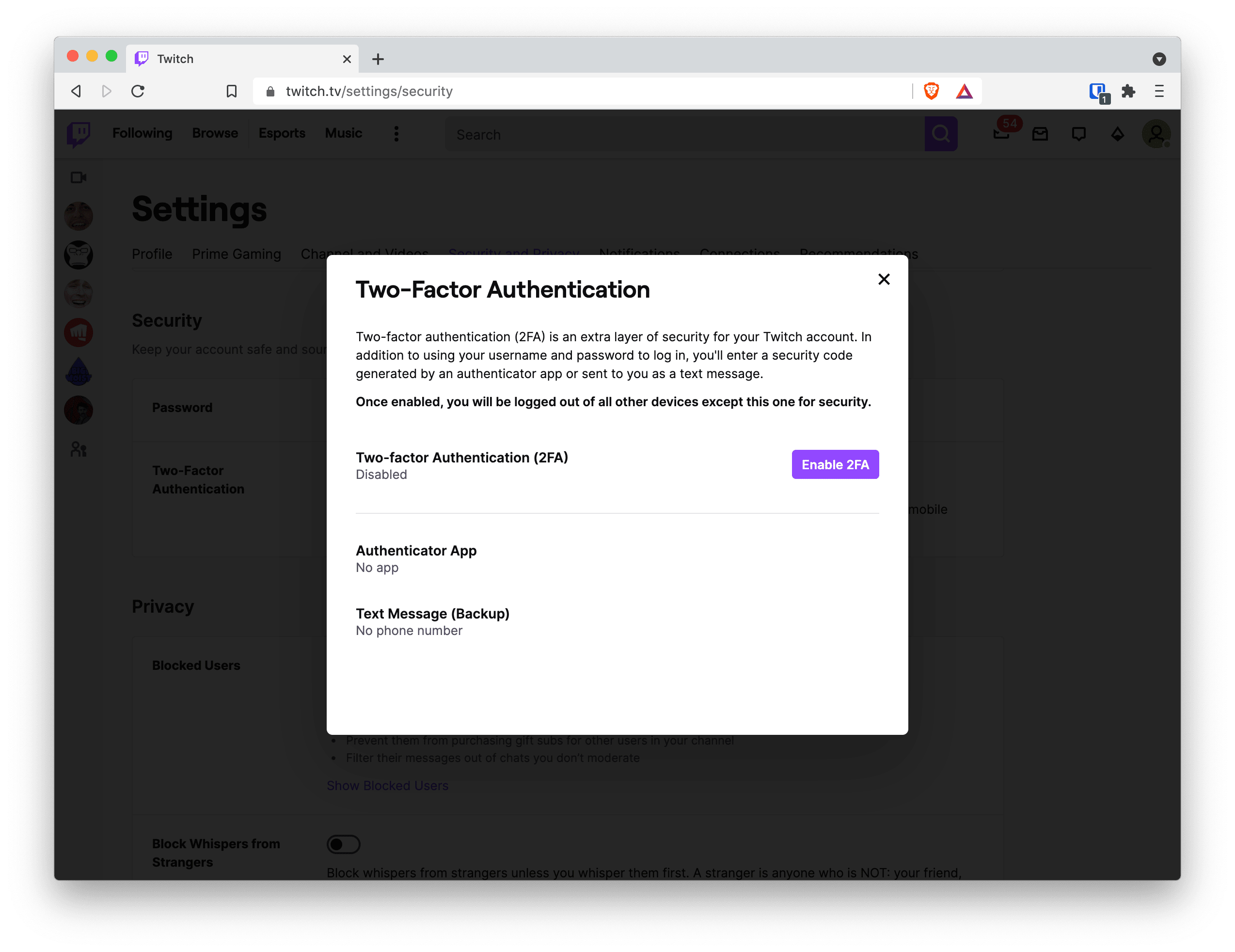 Enabling Two-Factor Authentication on Twitch