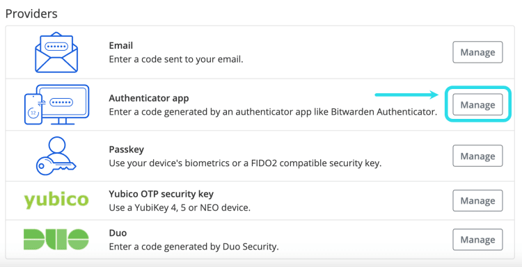 Select the Manage button