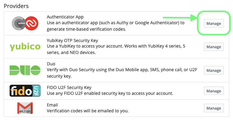 Select the Manage button