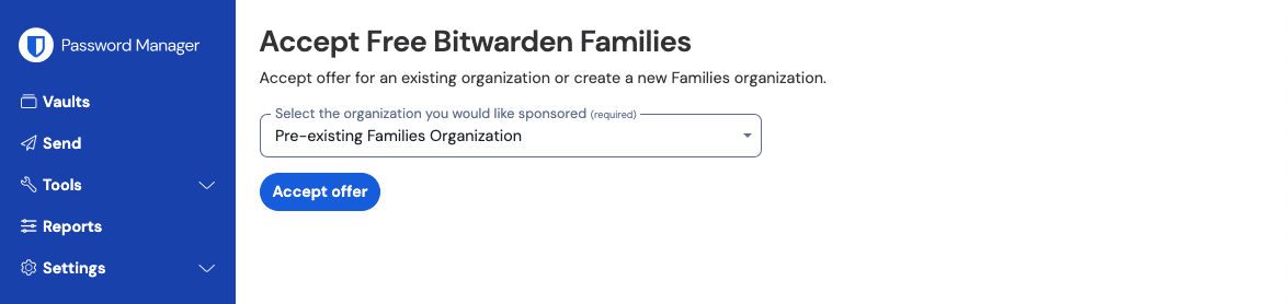 Existing Free Bitwarden Families