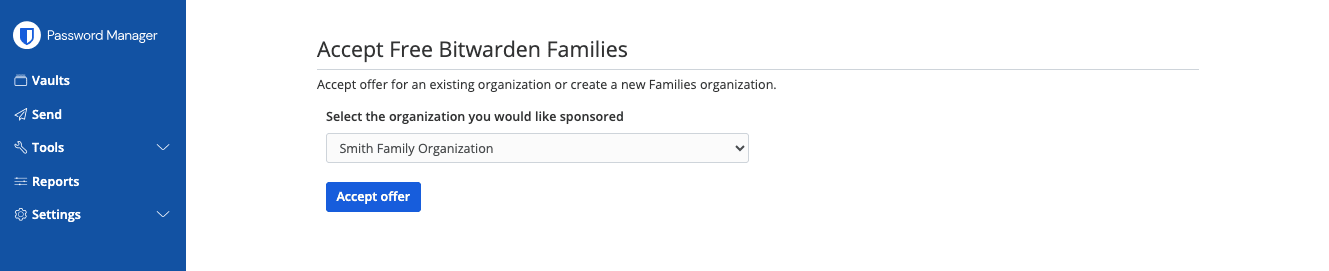 Existing Free Bitwarden Families