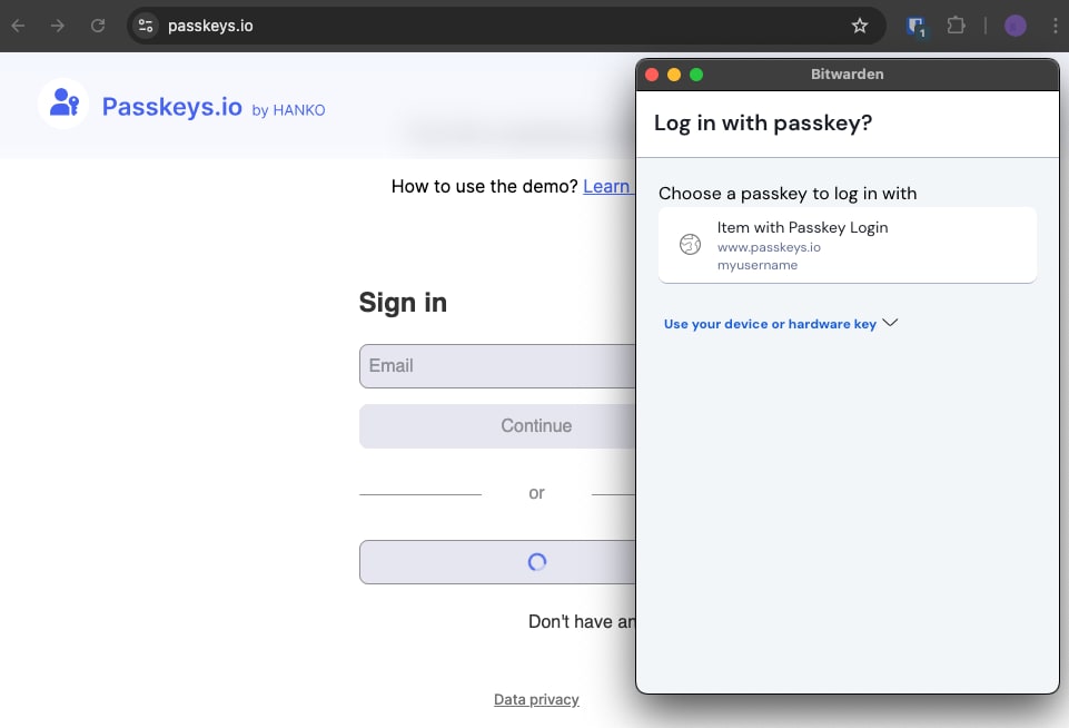 Log in with passkey