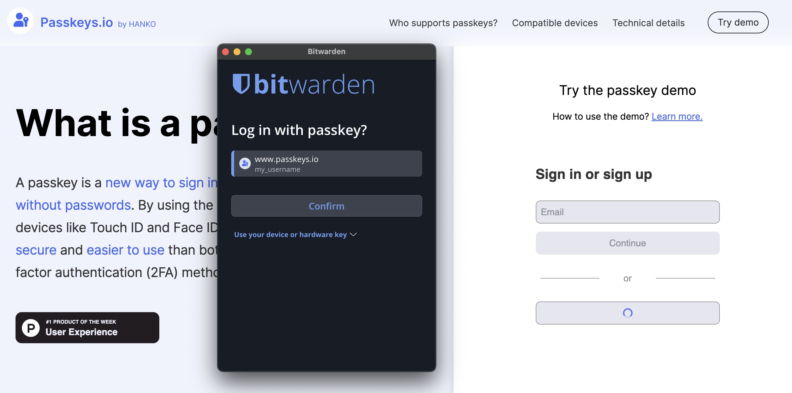 Log in with passkey