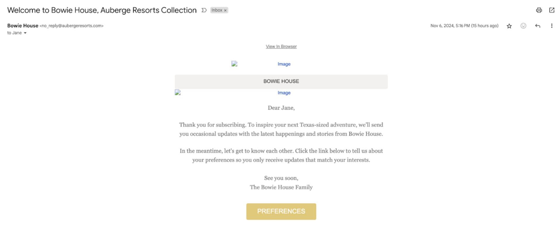 Phishing email from Bowie House