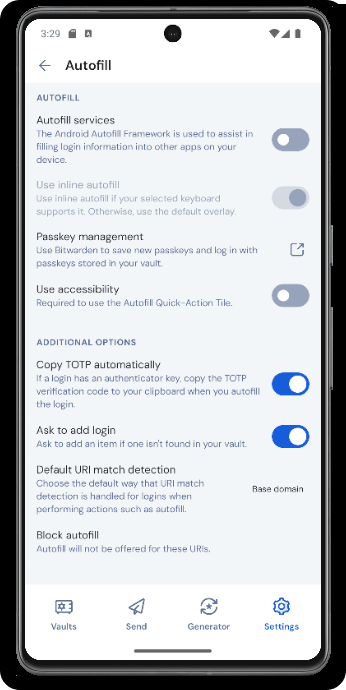 Android autofill options