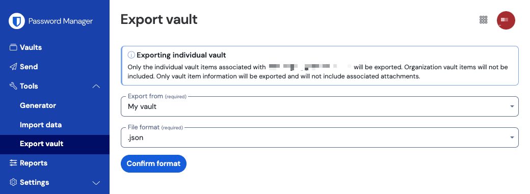 Export individual vault