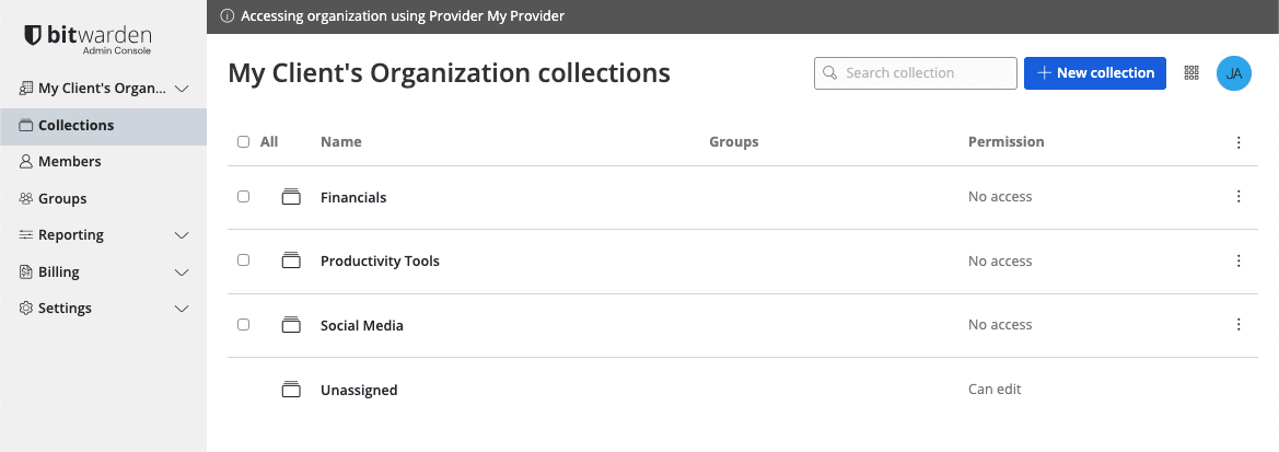 Client organization vault 