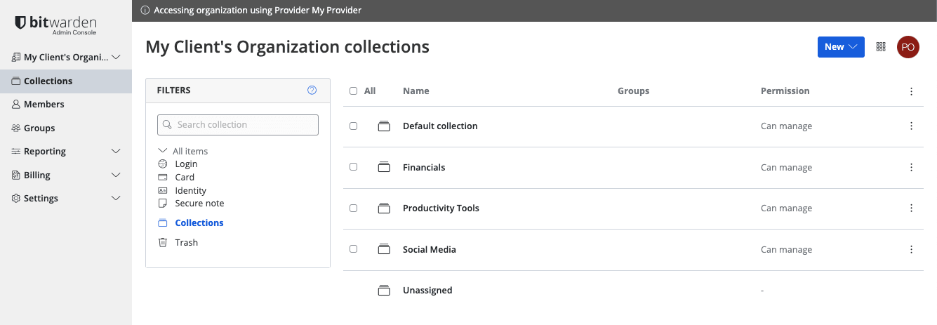 Client organization vault 