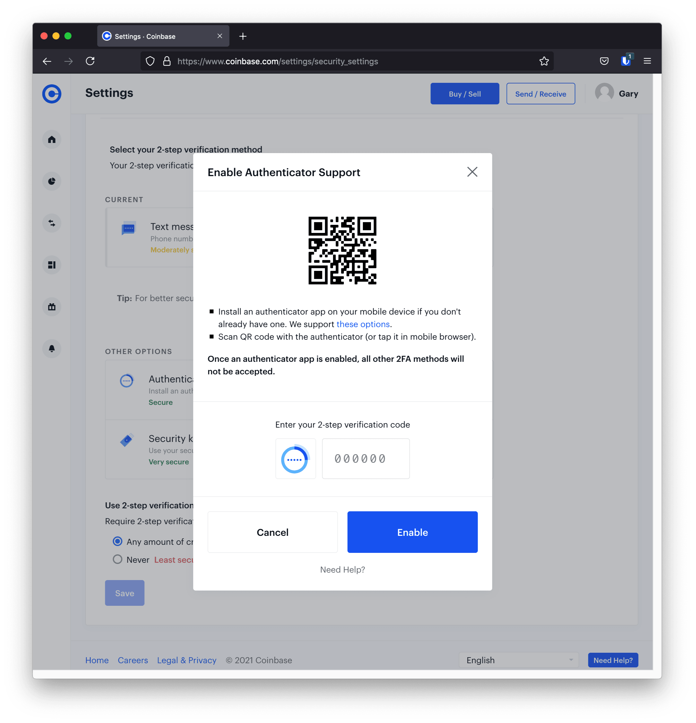 Enabling the Bitwarden Authenticator via a QR code