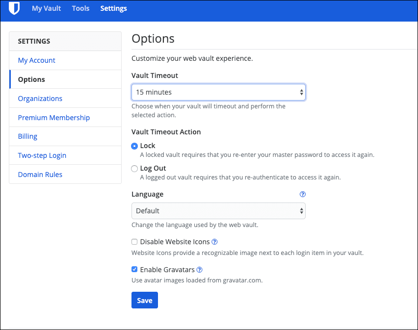 Option to decide if you’d like your vault to Lock or Log Out once the timeout is reached