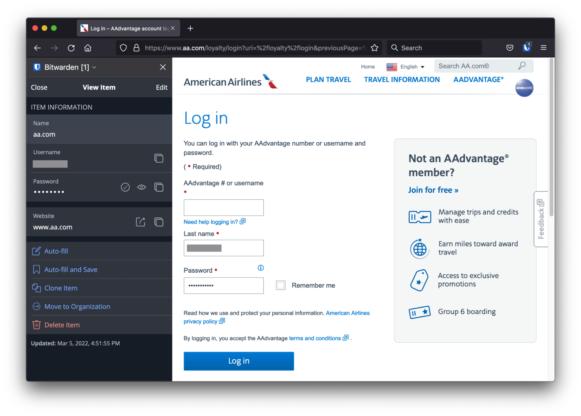 The American Airlines credential does not yet have our AAdvantage # as a custom field