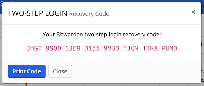 Sample Recovery Code 