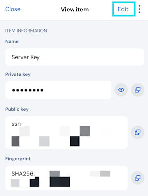 Select edit SSH key iOS