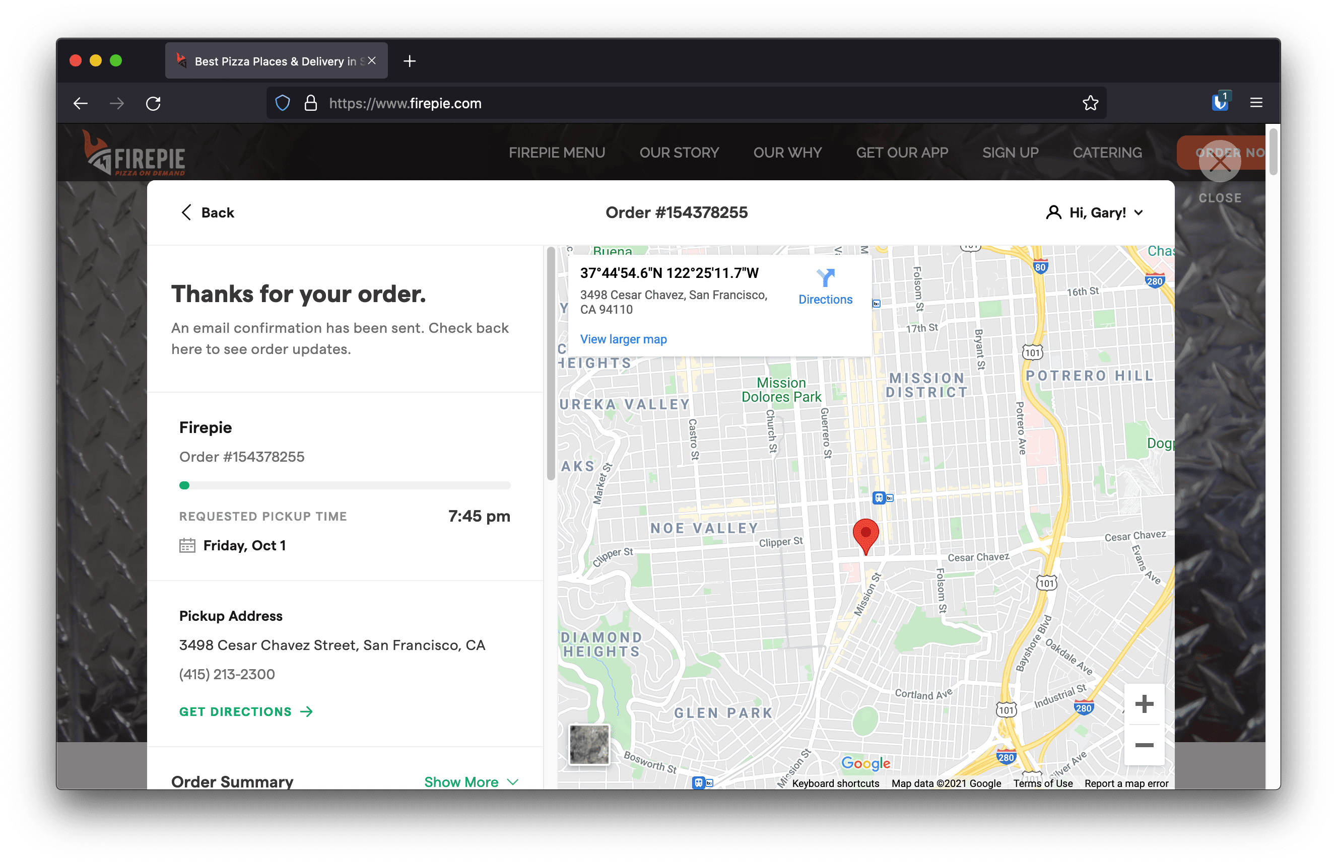 ChowNow Purchase Confirmation