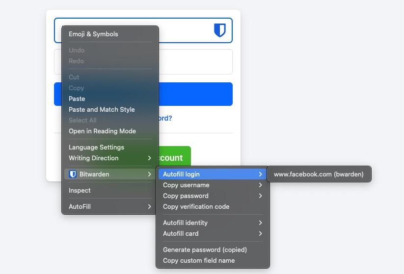 ブラウザ拡張機能のコンテキストメニュー