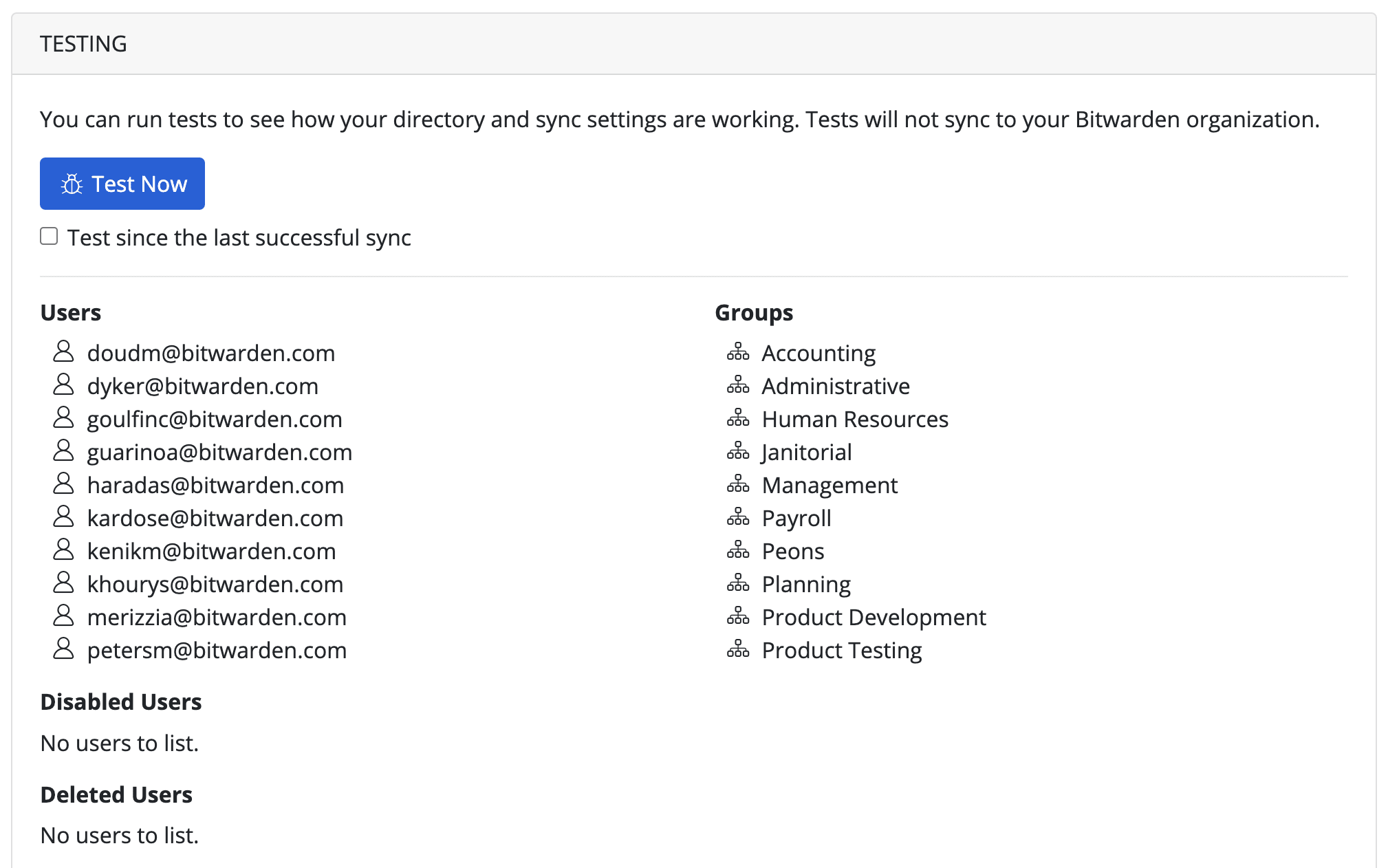 Directory Connector test sync