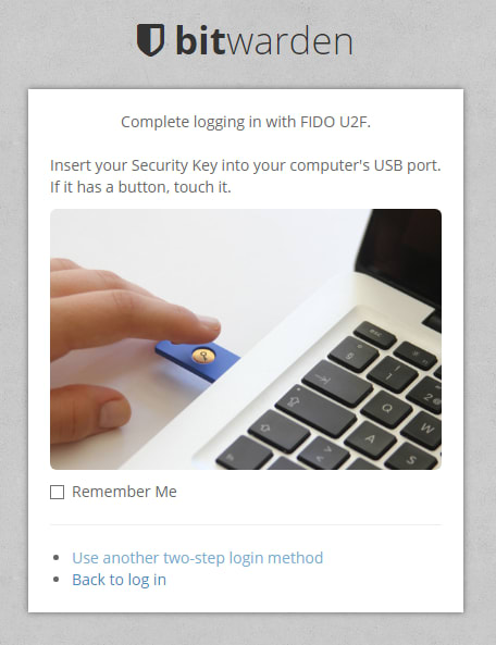 Logging into the web vault with FIDO U2F