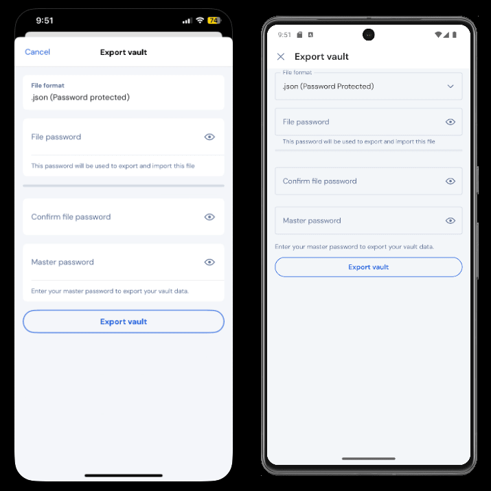 Export vault on mobile