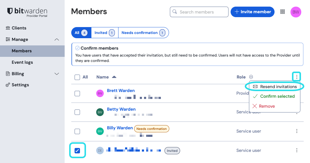 Resend provider invitation