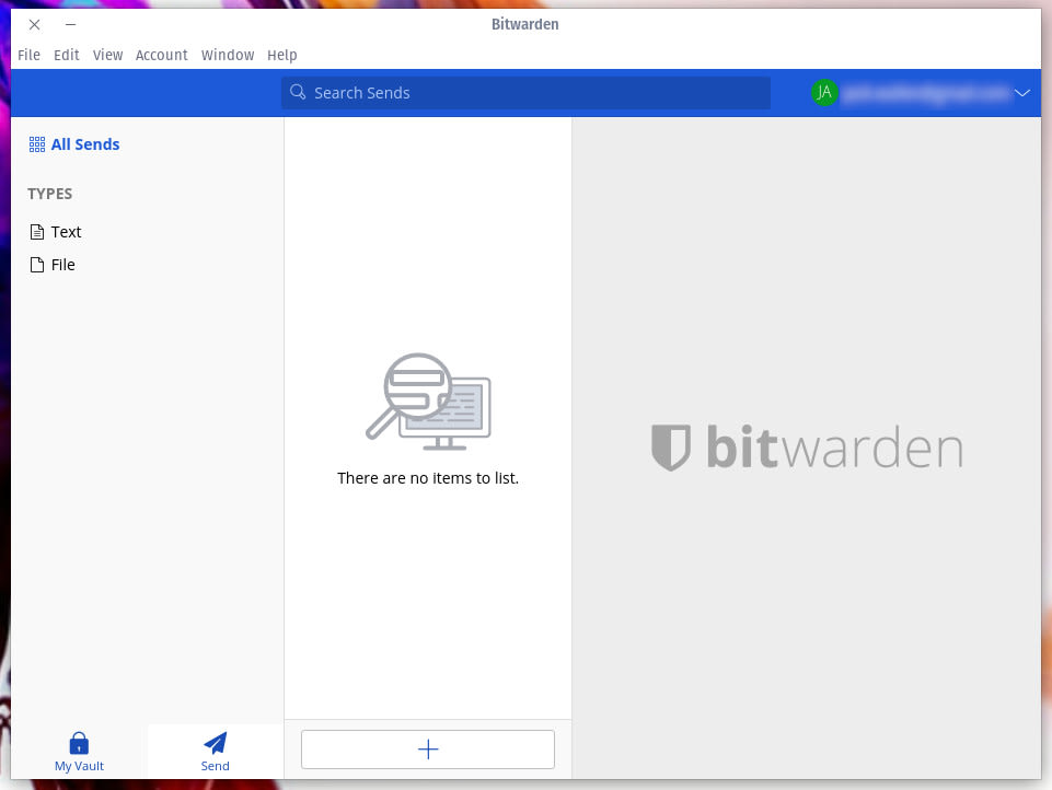 Figure 2: The Send interface in Bitwarden