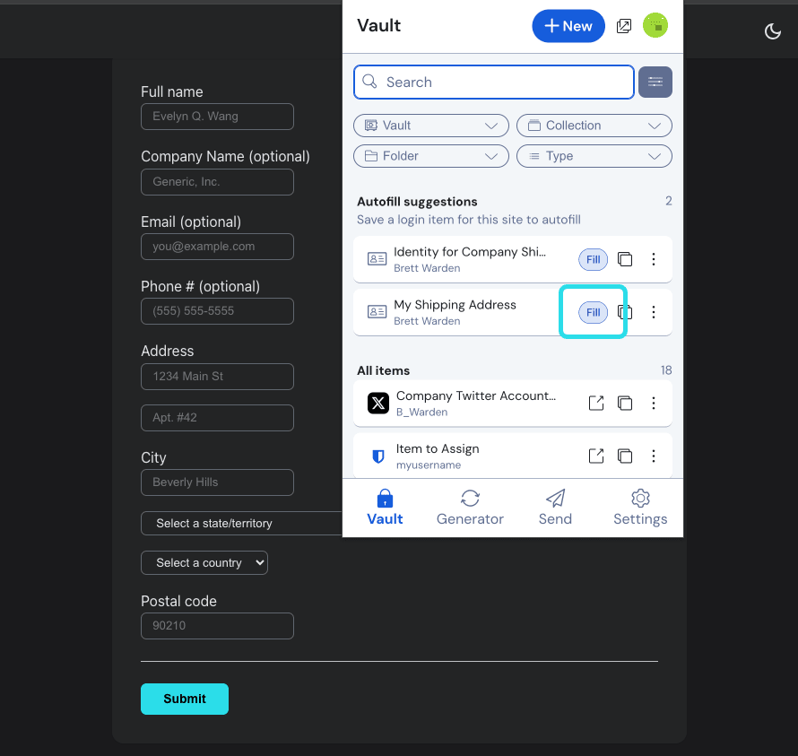 Auto-fill an identity