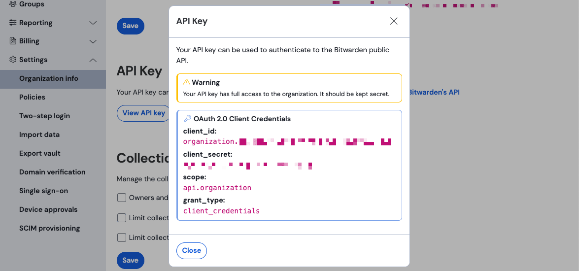 Organisation API Informationen