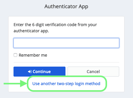 Use another two-step login method 