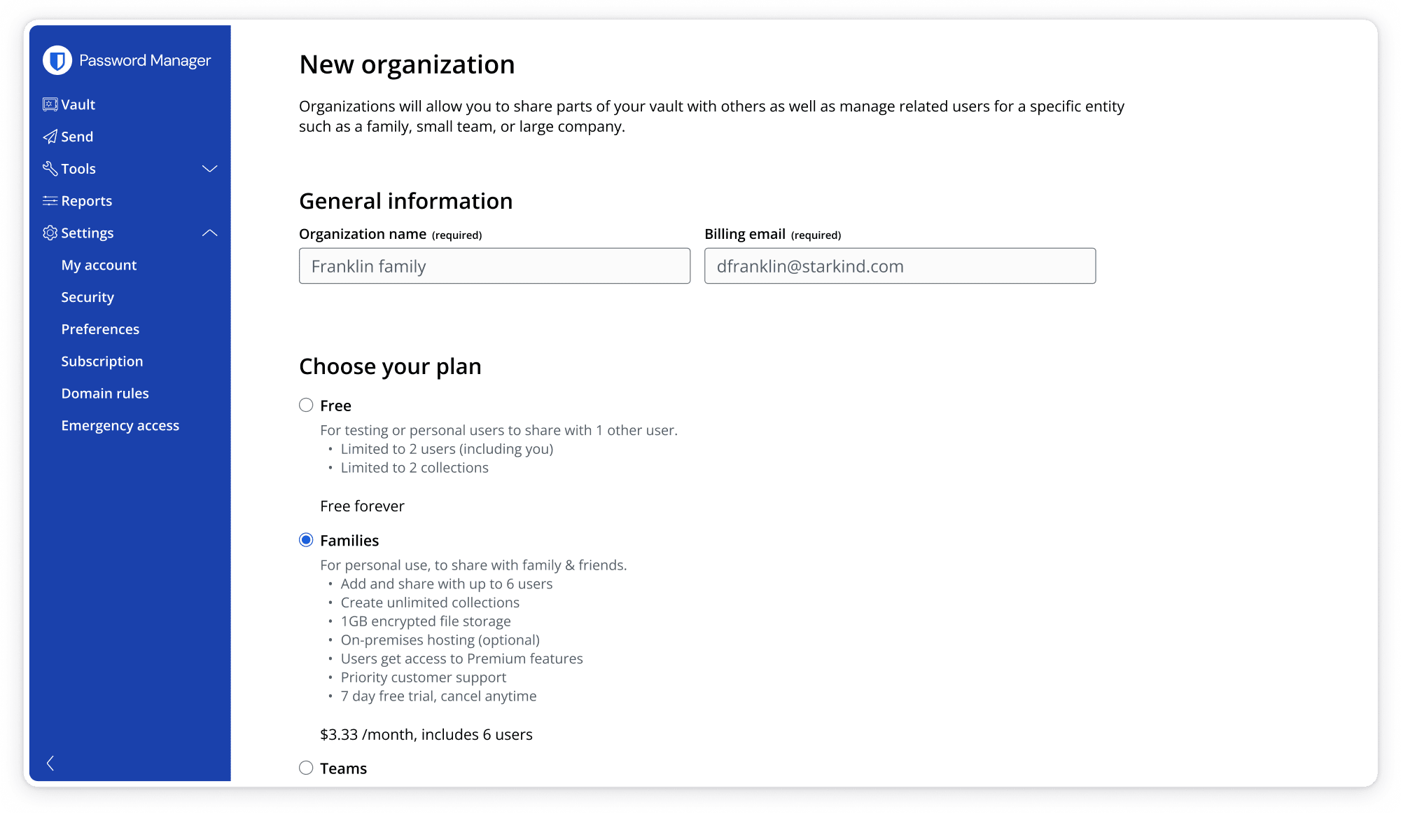 Choose a Family Organization