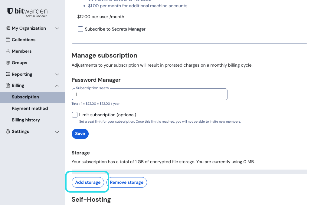 Add storage to organization vault