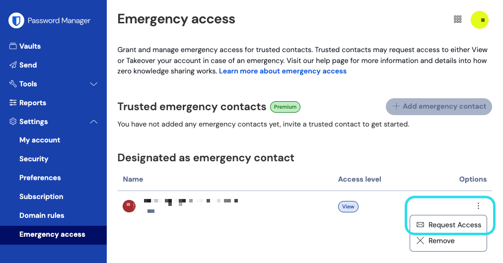 Request emergency access