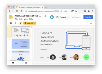 Basics of two-factor authentication with Bitwarden Google Slides