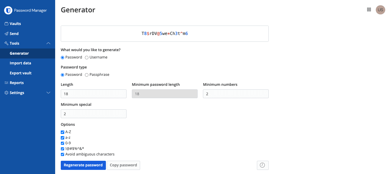 Passwort-Generator im Web-Tresor