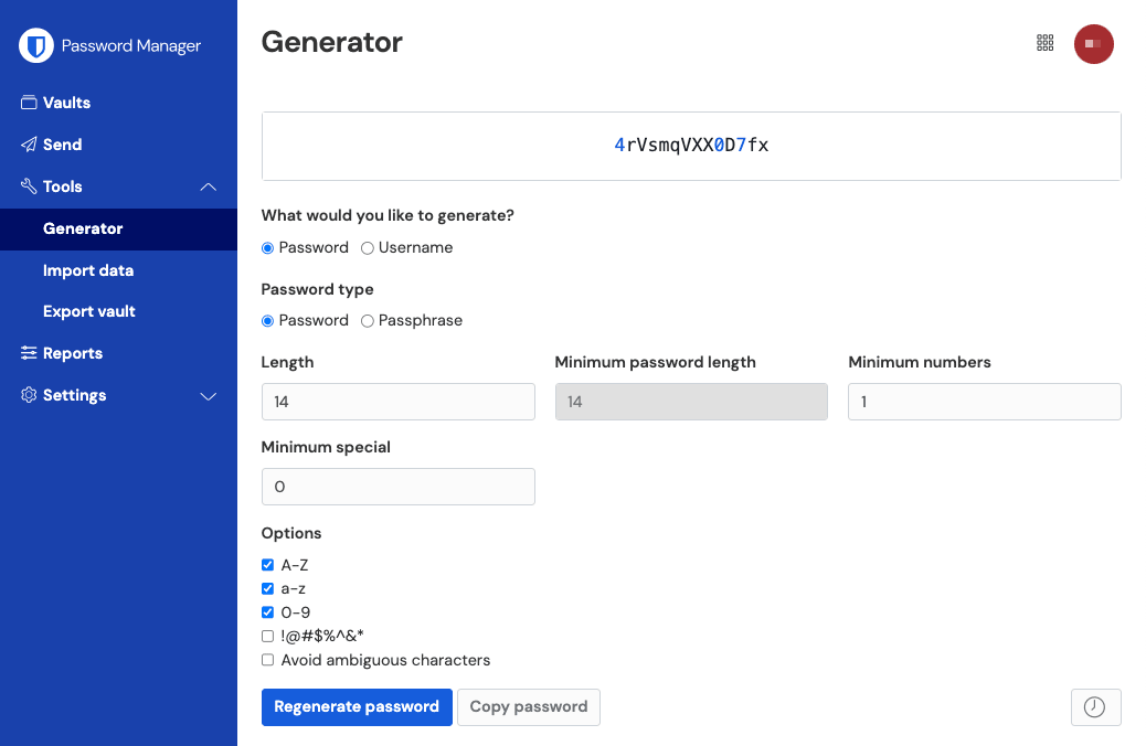 Web app password generator