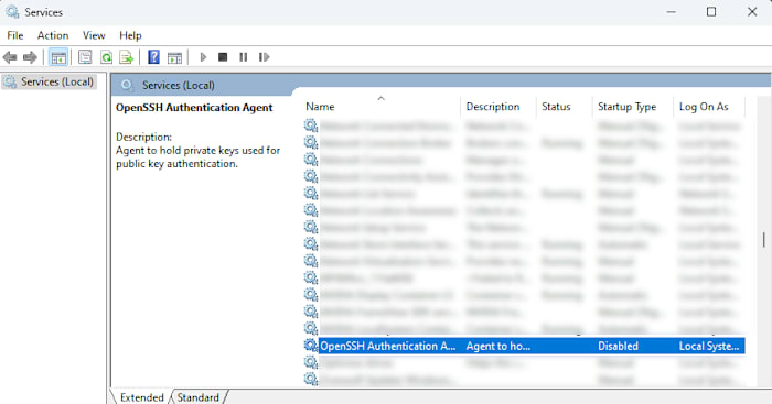 Windows Services panel