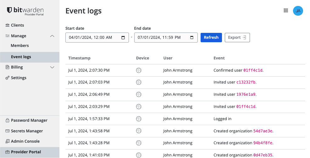 Provider event logs 