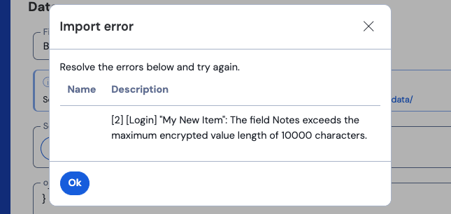 Fehlermeldung: Zulässige Zeichenanzahl überschritten.
