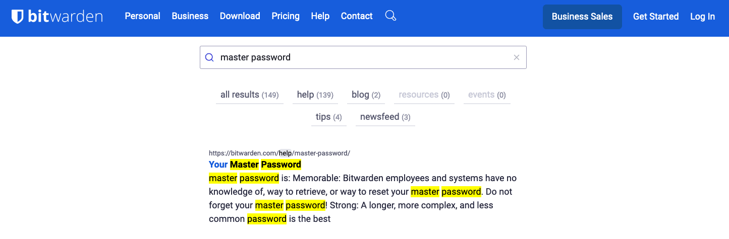 Website search filters