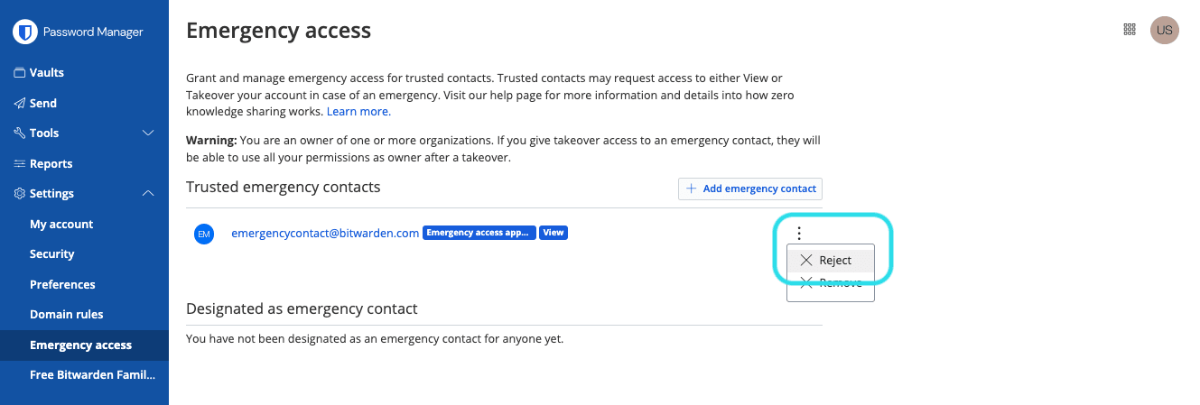 Revocar el Acceso de Emergencia 