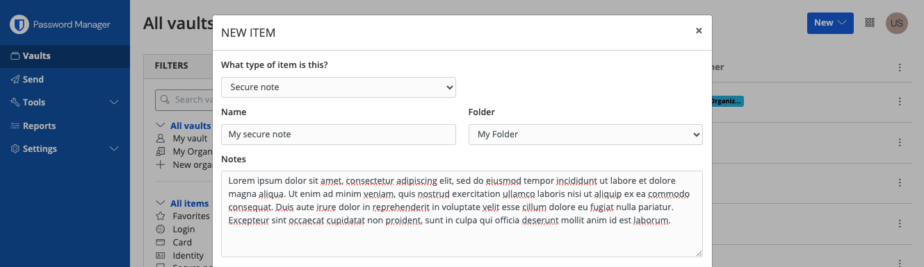 Tresor-Eintrag: Sichere Notiz