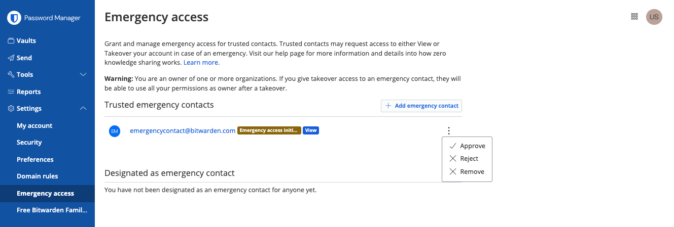 Aprobar o rechazar el acceso de emergencia