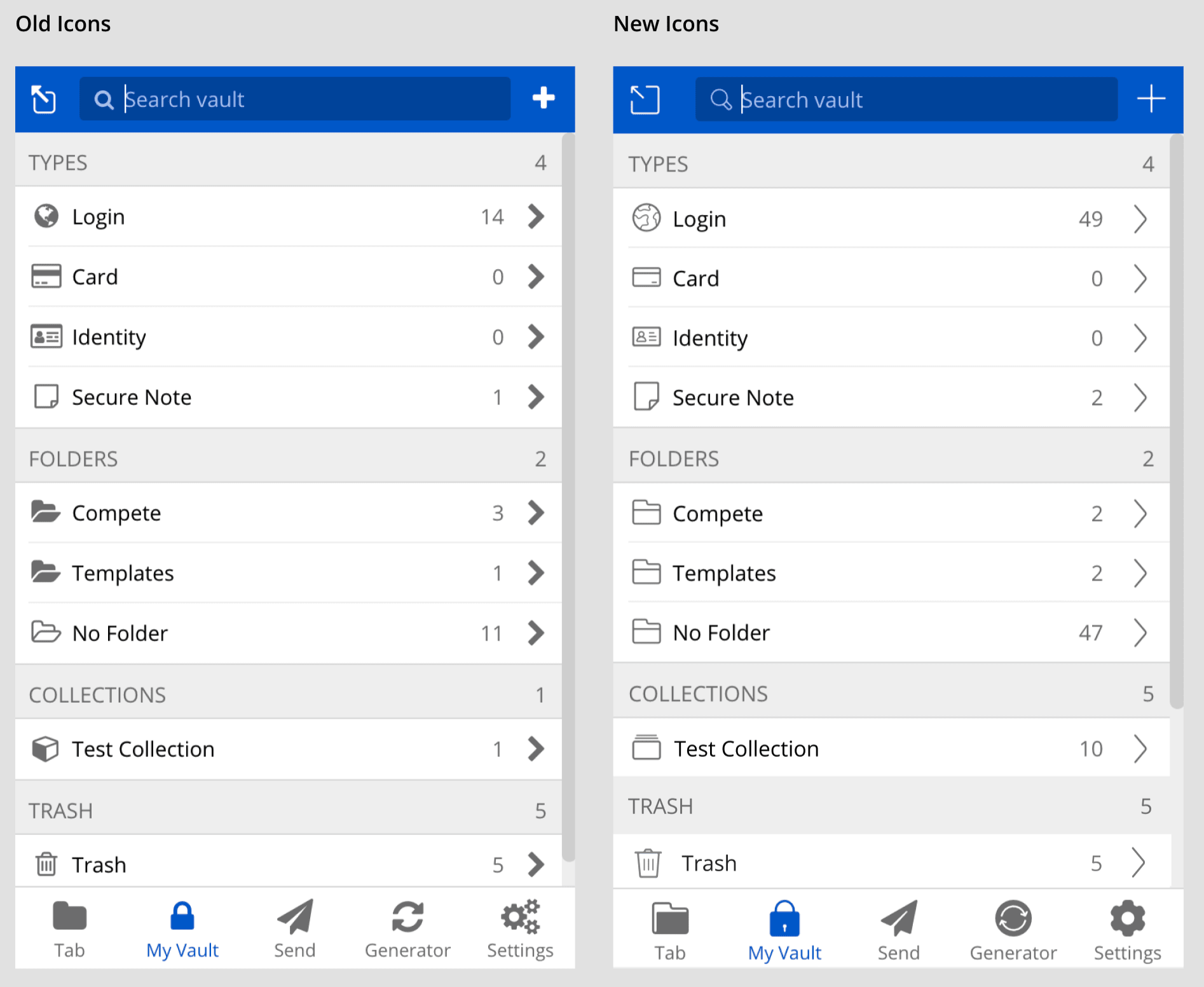 Comparison of Bitwarden's New Vault Icons 