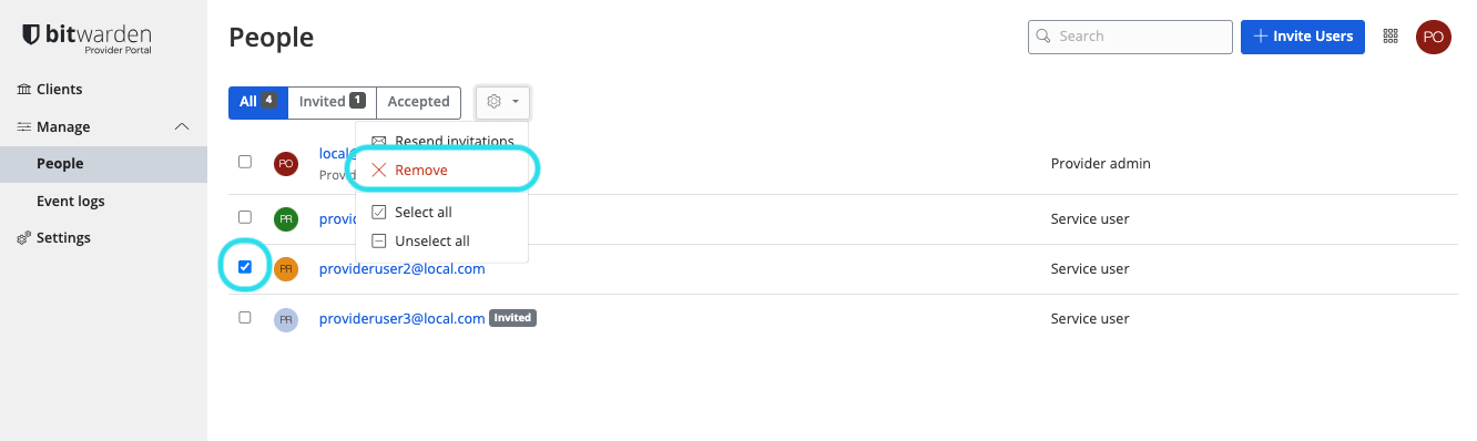 Remove provider users 