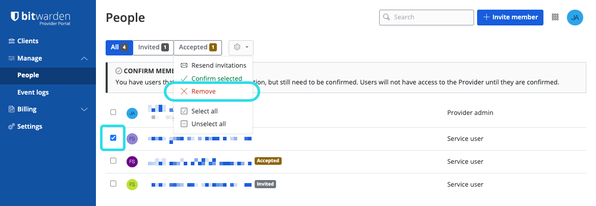 Remove provider users 