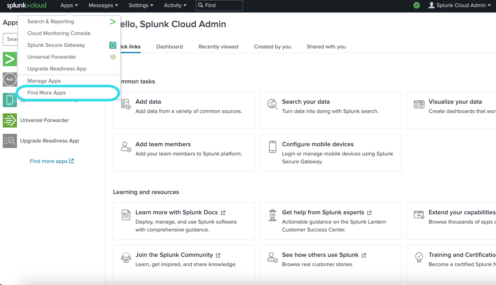 Splunk apps dashboard