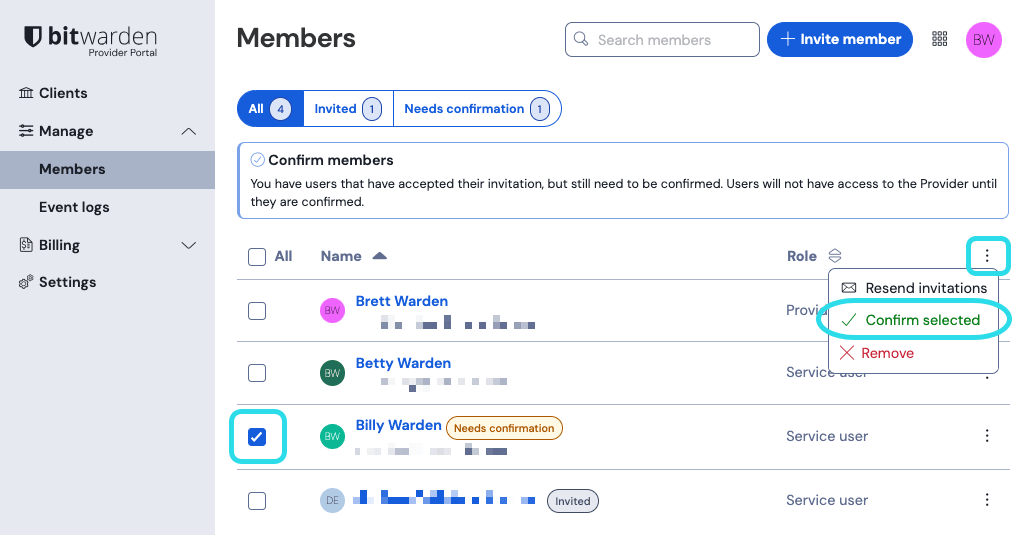 Confirm invited provider user