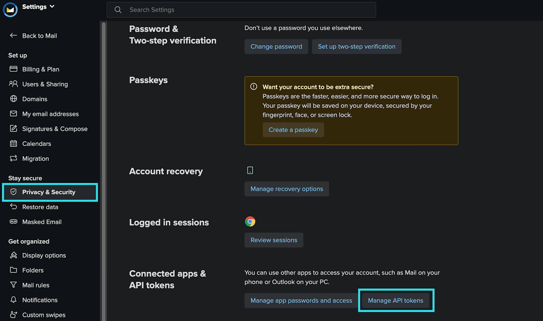 Fastmail API token