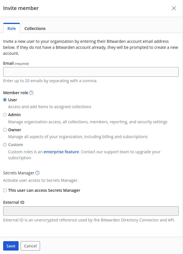 When you invite users to join an organization, you have the choice to set User type or Access control