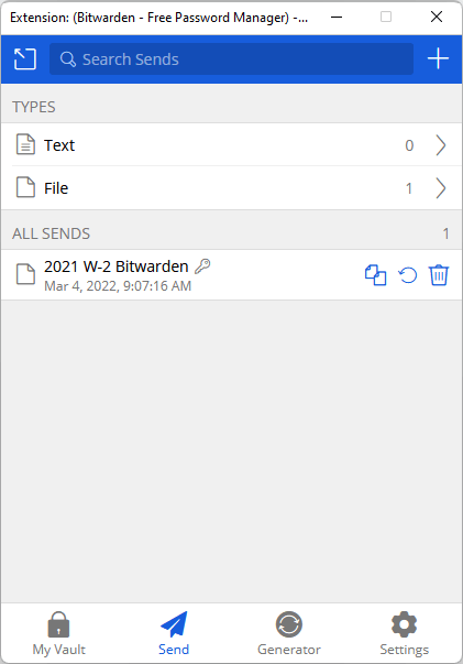 Bitwarden Send created