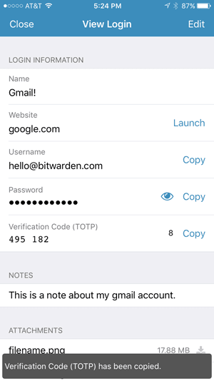 A TOTP verification code is manually copied to the clipboard from the iOS app